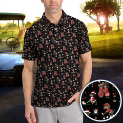 Maxcorners Funny Dachshund Christmas Golf Shirt, Cute Wiener Dog Pattern Polos, Festive Holiday Golf Shirt Gift For Men Golfers