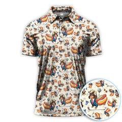Maxcorners Funny Dachshund Golf Shirt For Men, Wiener Dog Pattern Golf Shirt, Crazy Golf Shirt For Golfer