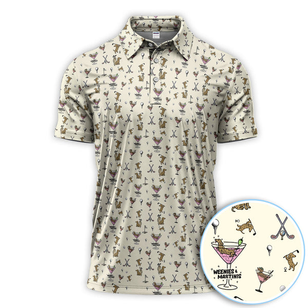 Maxcorners Funny Dachshund Golf Polos, Weenies Dog And Martinis Pattern Shirt For Men, Crazy Golf Shirt For Golfer