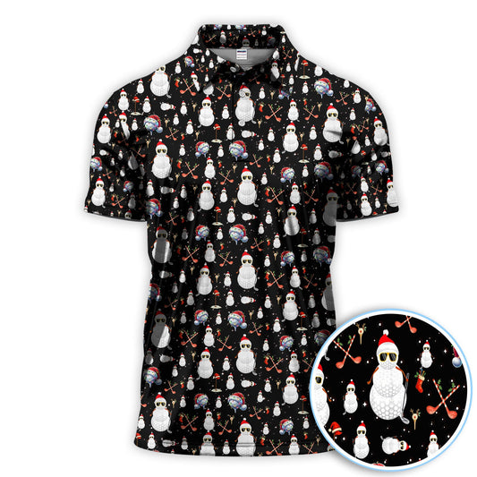 Maxcorners Funny Snowman Golf Shirt For Men, Christmas Golf Polos, Black Holiday Golf Shirt, Xmas Gift For Golfers