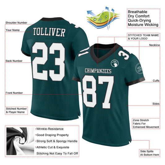 Maxcorners Custom Midnight Green White Gray-Black Mesh Authentic Football Jersey LM2605