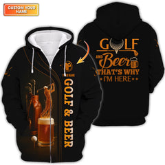 Maxcorners Golf & Beer Polos, Funny Beer Golf Shirt For Men's, Custom Name Golf Shirts For Beer Lovers