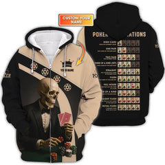 Maxcorners Personalized Name Skeleton Playing Poker Shirts, Funny Poker T-Shirt, Menâ€™s Poker PolosLM1009