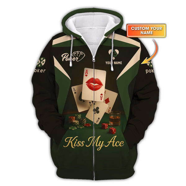 Kiss My Ace Poker Shirt, Funny Poker Polos, Personalized Name Poker Shirts