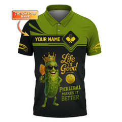 Maxcorners Pickleball Makes Life Better Shirt Custom Name, Funny Pickle Character Sport Tee, Great Gift for Pickleball Players LM0509