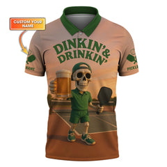 Maxcorners Custom Pickleball and Beer Shirt, Skull Funny Pickle ball Shirt for Men, Pickleball Gift for Players LM0509