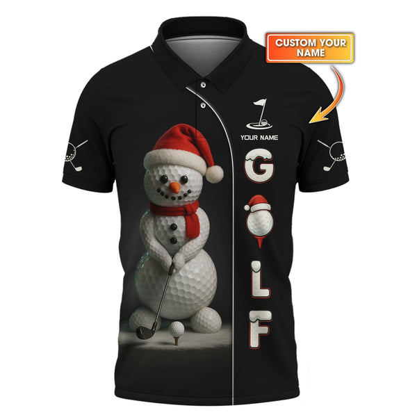 Maxcorners Personalized Christmas Golf Shirt, Snowman Playing Golf With Custom Name, Funny Golf Shirt For Men