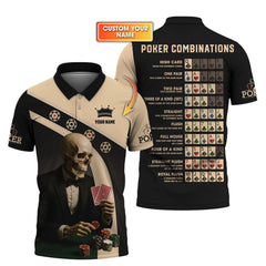 Maxcorners Personalized Name Skeleton Playing Poker Shirts, Funny Poker T-Shirt, Menâ€™s Poker PolosLM1009
