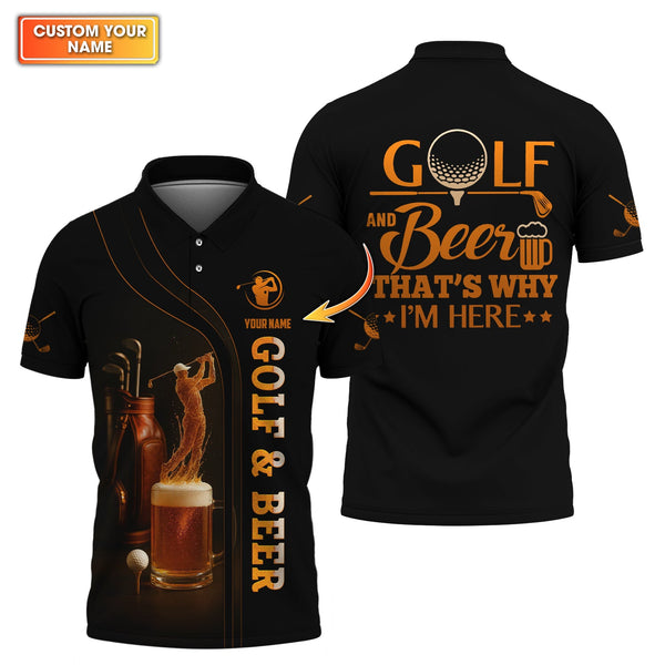 Maxcorners Golf & Beer Polos, Funny Beer Golf Shirt For Men's, Custom Name Golf Shirts For Beer Lovers