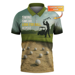 Maxcorners Swing Swear Look For Ball Repeat Shirt, Custom Name Funny Golf Polos, Crazy Golf Shirts For Men's
