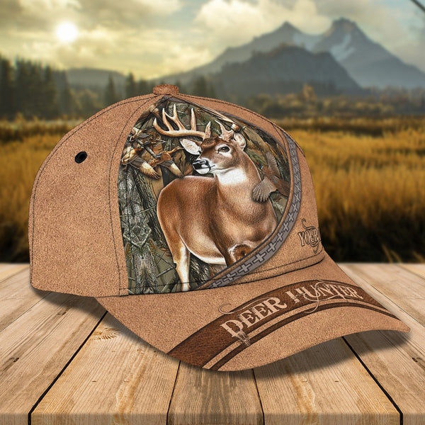 Maxcorners Deer Hunting Brown Leather Pattern Personalized Cap