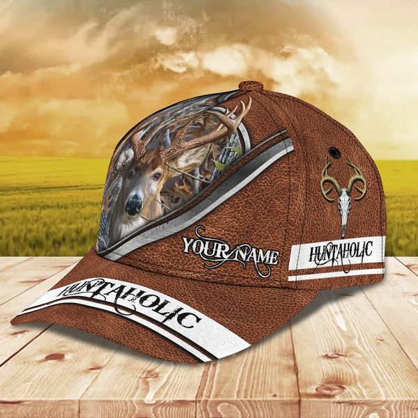 Maxcorners Deer Hunting Brown Leather Pattern 2 Personalized Cap