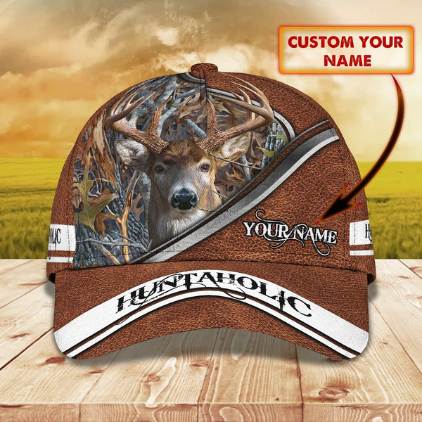 Maxcorners Deer Hunting Brown Leather Pattern 2 Personalized Cap