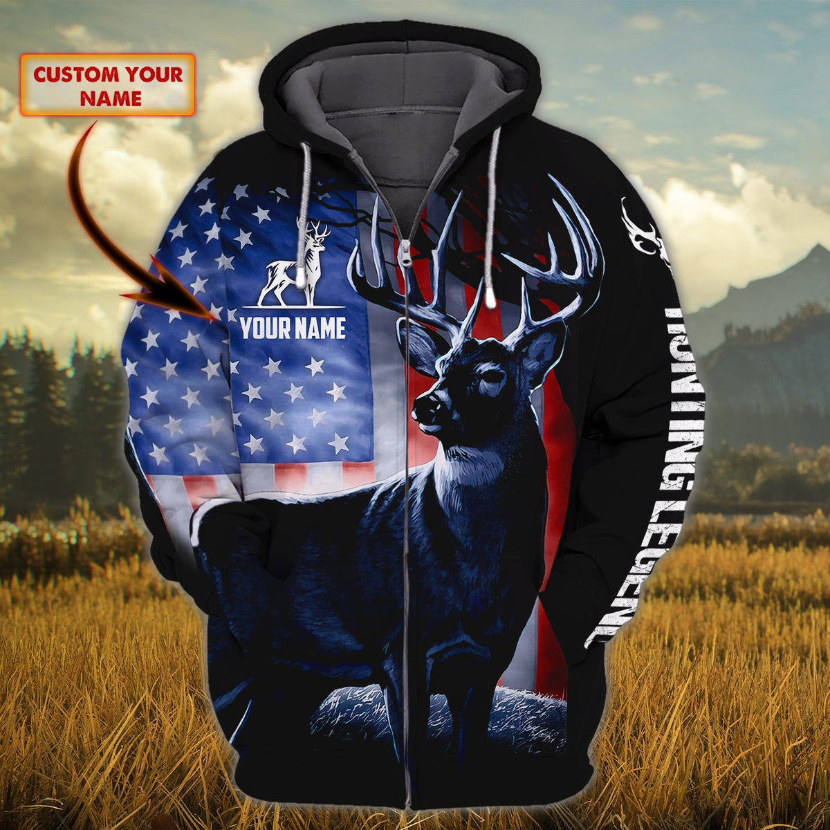 Maxcorners Custom Name Hunting Deer American Cool Shirt 3D All Over Pr