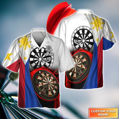 Maxcorners Darts Philippine Flag Customized Name 3D Hawaiian Shirt