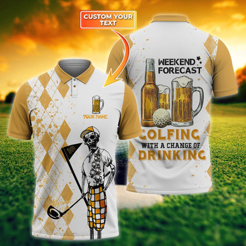 Maxcorners Golf Skull And Beer Customized Name 3D Shirt