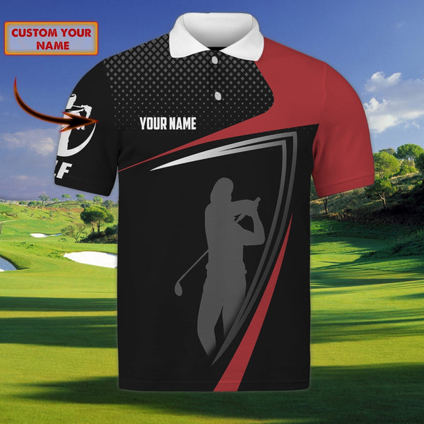 Maxcorners Golf Red Black Customized Name 3D Shirt