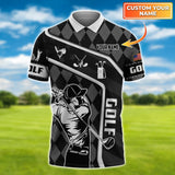 Maxcorners Golf Black Caro Customized Name 3D Shirt