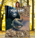 Maxcorners Catfish Fishing Camo Customized Name 3D Quilt - Blanket