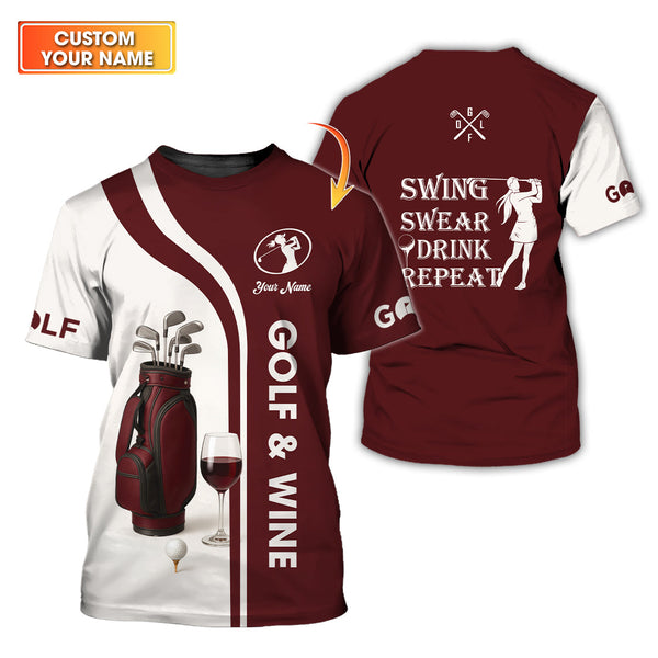 Maxcorners Custom Name Women's Golf Polos, Golf And Wine Shirt, Funny Golf Shirts For Lady Golfers