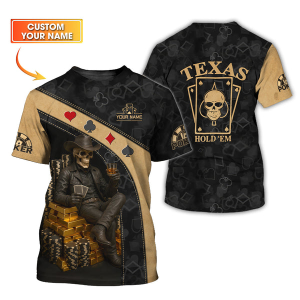 Texas Hold'em Poker Shirt, Skeleton Playing Poker Gifts For Poker Lovers