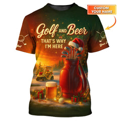 Maxcorners Personalized Christmas Golf Shirt, Funny Xmas Golf Shirt With Custom Name, Golf And Beer Shirt For Men