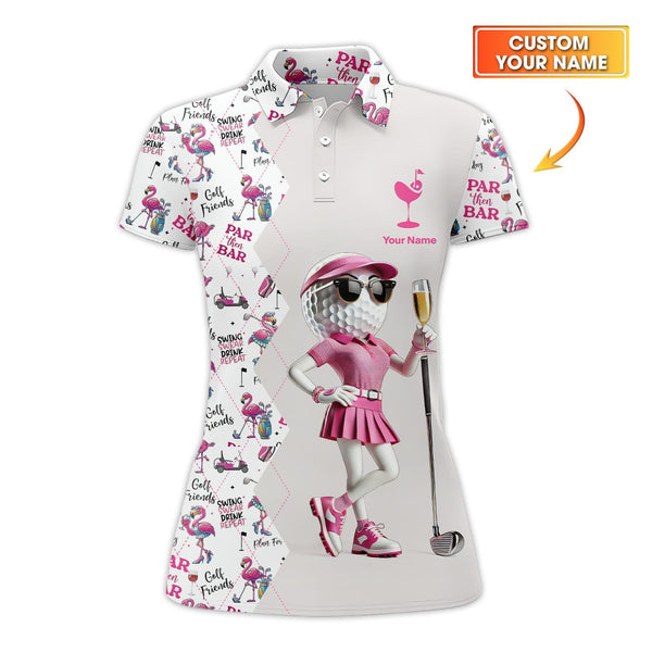 Maxcorners Par Then Bar Flamingo Golf Polo Shirt – Custom Women's Golf Top – Funny Ladies Golf Apparel