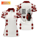 Maxcorners Swing Swear Drink Repeat Women's Golf Shirt, Funny Golf Wine Polos Custom Name, Golf Gift For Golfers