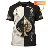 Custom Poker Shirt, Skull Spade Card Tee Black White Casino Style Gifts Poker Player