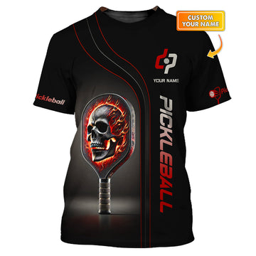 Maxcorners Custom Pickleball Shirt – Flaming Skull Paddle Design – Bold Athletic Apparel for Hardcore Pickleball Players