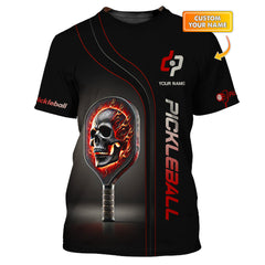 Maxcorners Custom Pickleball Shirt – Flaming Skull Paddle Design – Bold Athletic Apparel for Hardcore Pickleball Players