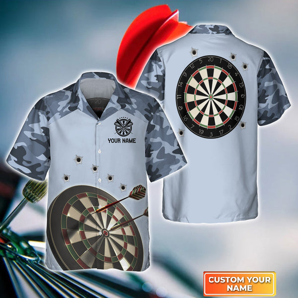 Maxcorners Darts Blue Camo Customized Name 3D Hawaiian Shirt