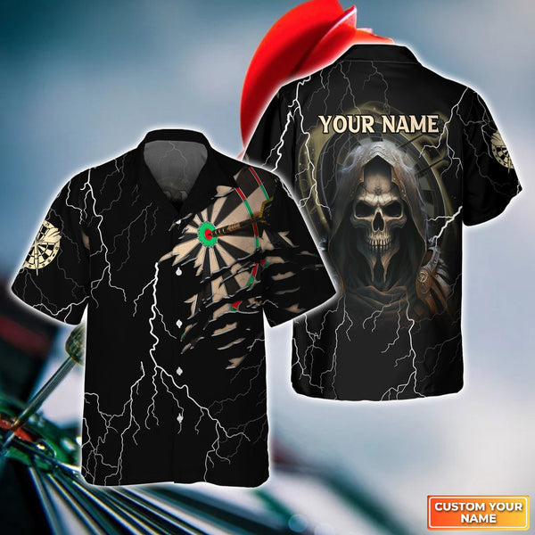 Maxcorners Darts Grim Reaper Customized Name 3D Hawaiian Shirt