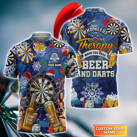 Maxcorners Who Needs Therapy When You Have Beer And Darts Christmas Gift Personalized 3D All Over Printed Shirt