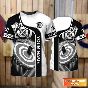 Maxcorners White Axe Throwing Target Personalized Name 3D Tshirt For Team Player MT2009