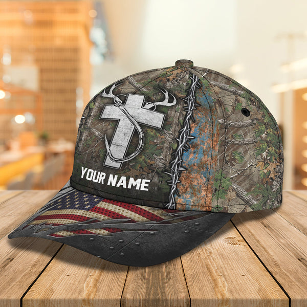 Maxcorners Hunting Fishing Cross American Personalized Cap