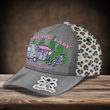 Maxcorners 3D Classic Cap Camping Lady Personalized Name Cap LM0402