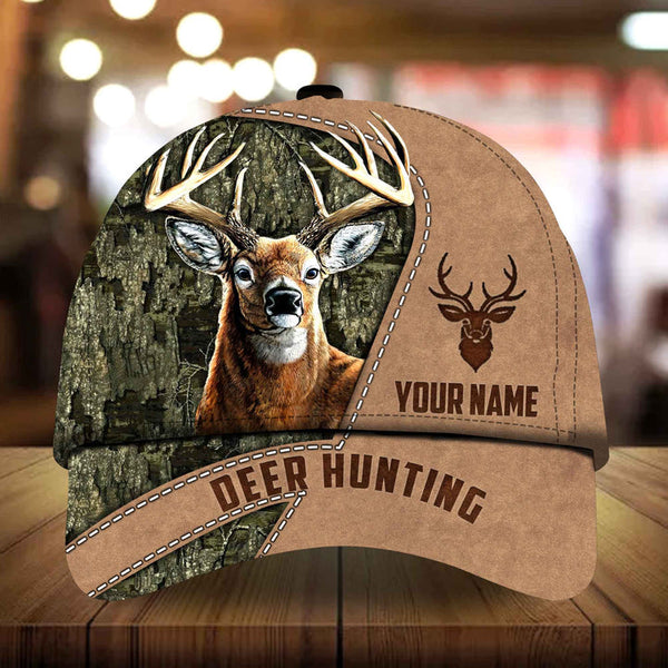 Max Corners Premium Art Deer Hunting Leather Camp Pattern 3D Multicolor Personalized Cap