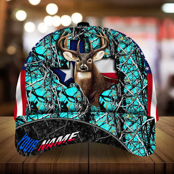 Maxcorners Texas Flag Deer Hunting Camo Pattern 3D Multicolor Personalized Cap