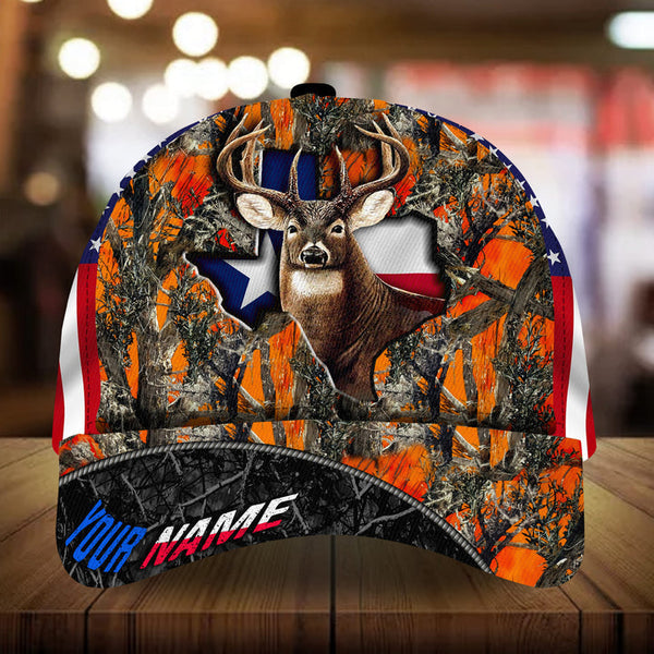 Maxcorners Texas Flag Deer Hunting Camo Pattern 3D Multicolor Personalized Cap