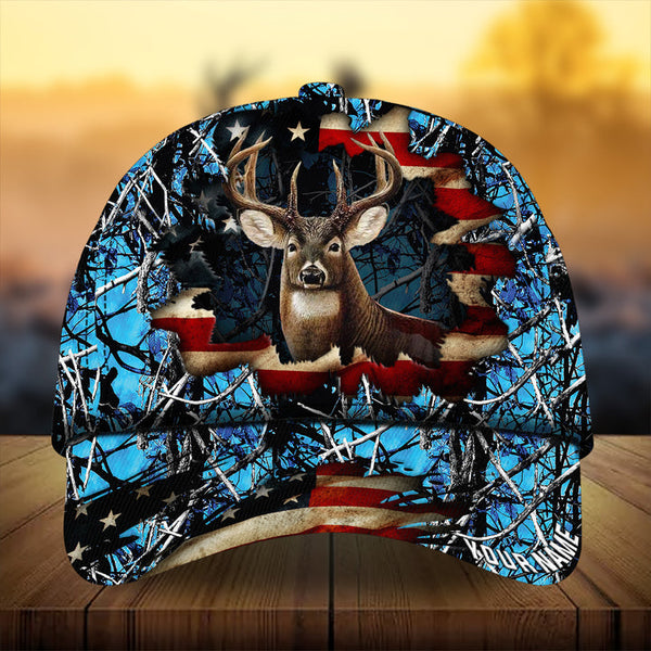 Maxcorners Premium Best Dark Old Flag Hunting Deer Personalized Hats 3D Multicolored