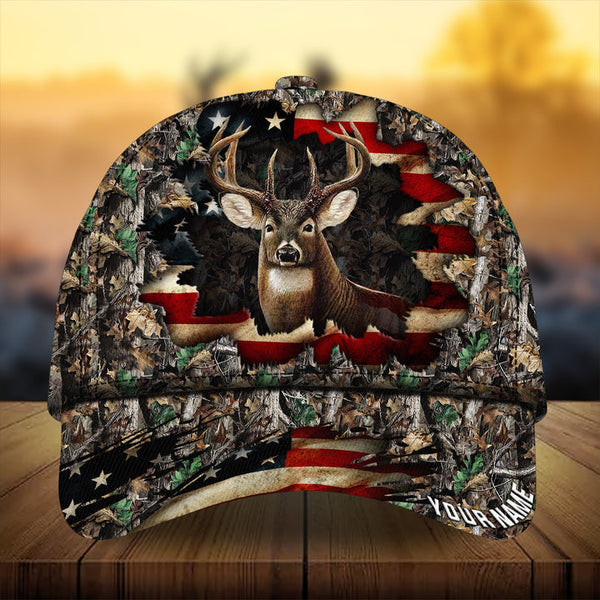 Maxcorners Premium Best Dark Old Flag Hunting Deer Personalized Hats 3D Multicolored