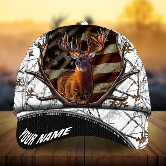 Maxcorners Amazing Deer Hunting Vintage Camo Flag Pattern 3D Multicolor Personalized Cap