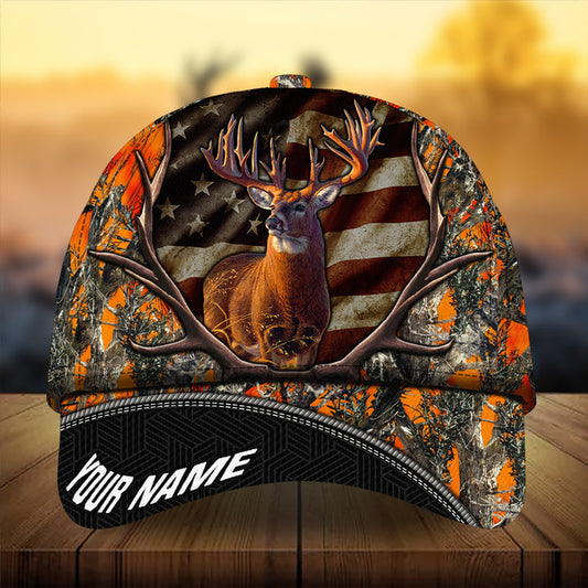 Maxcorners Amazing Deer Hunting Vintage Camo Flag Pattern 3D Multicolor Personalized Cap