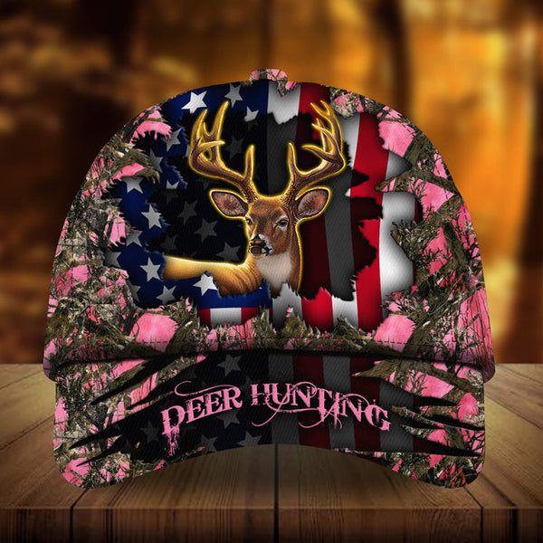 Maxcorners Eternity Cracked US Flag Deer Hunting Camo Pattern 3D Multicolor Personalized Cap