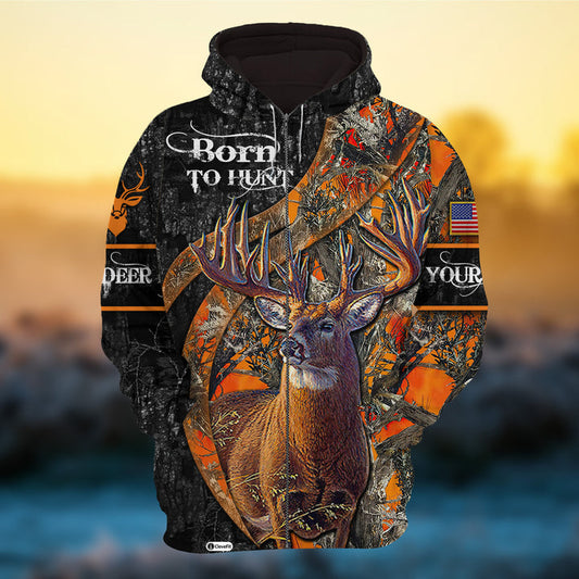 Maxcorners Eternity Ultra Soft Born To Hunt Deer Hunting Personalized Name 3D Shirt