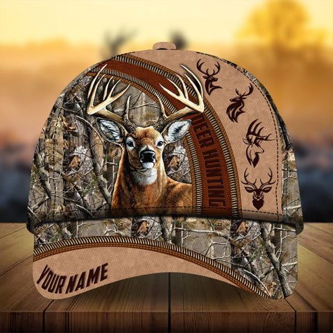 Maxcorners Cool Deer Hunting Leather Pattern 3D Multicolor Personalized Cap