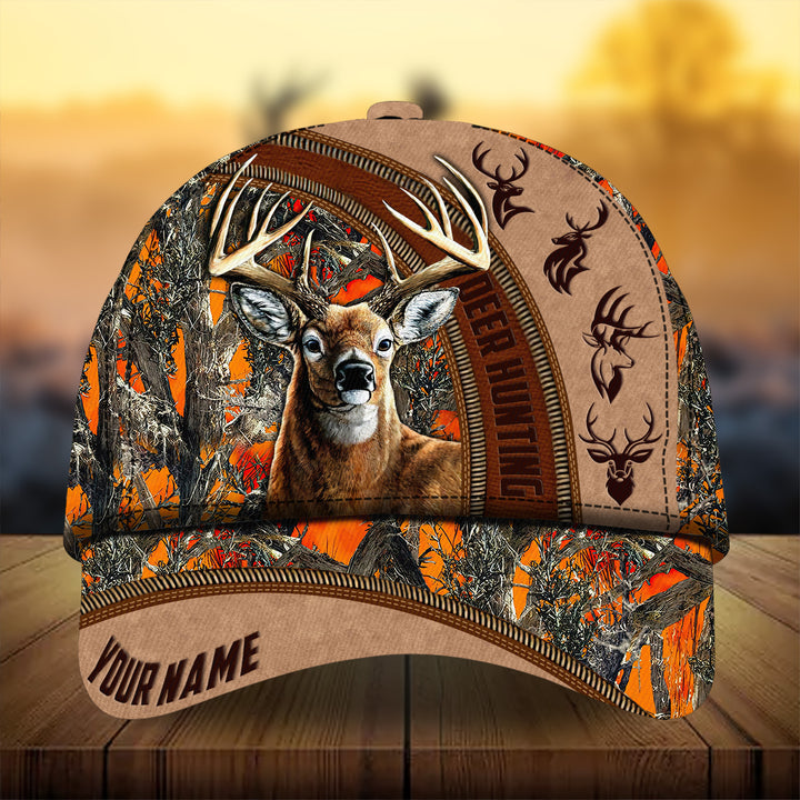 Maxcorners Cool Deer Hunting Leather Pattern 3D Multicolor Personalized Cap