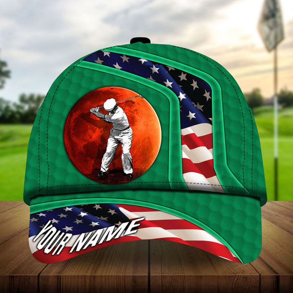 Maxcorners Golf Premium American Flag Old Golf Man Personalized Name All Over Printed Cap