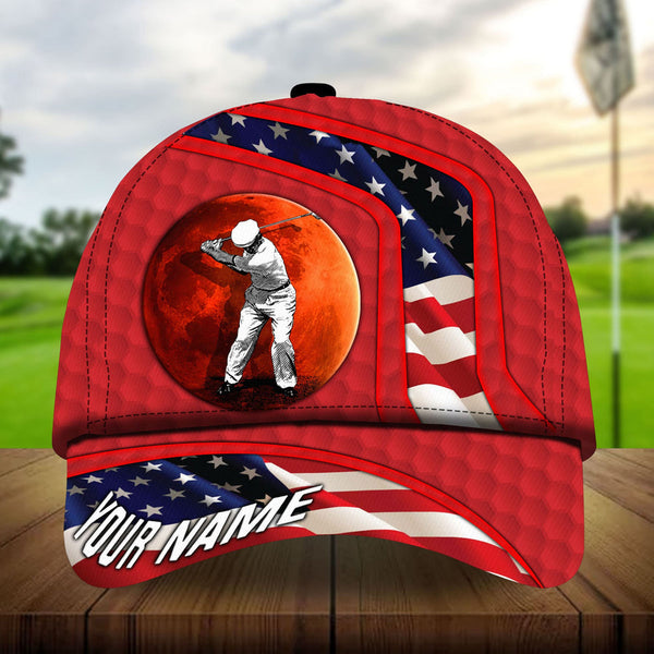 Maxcorners Golf Premium American Flag Old Golf Man Personalized Name All Over Printed Cap